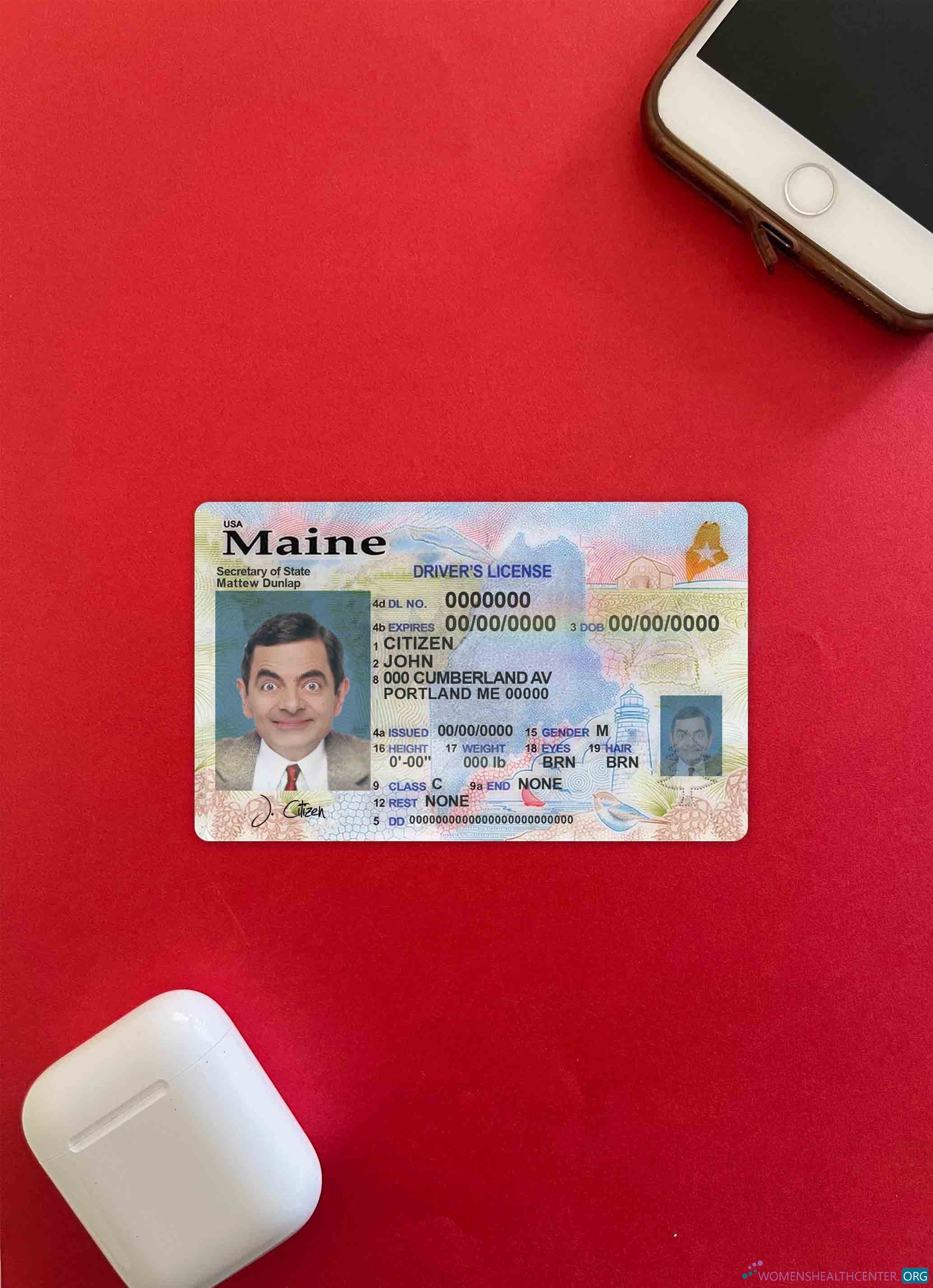 USA Maine state driving license template in PSD format, with all fonts (2019 – present) photolook FRONT